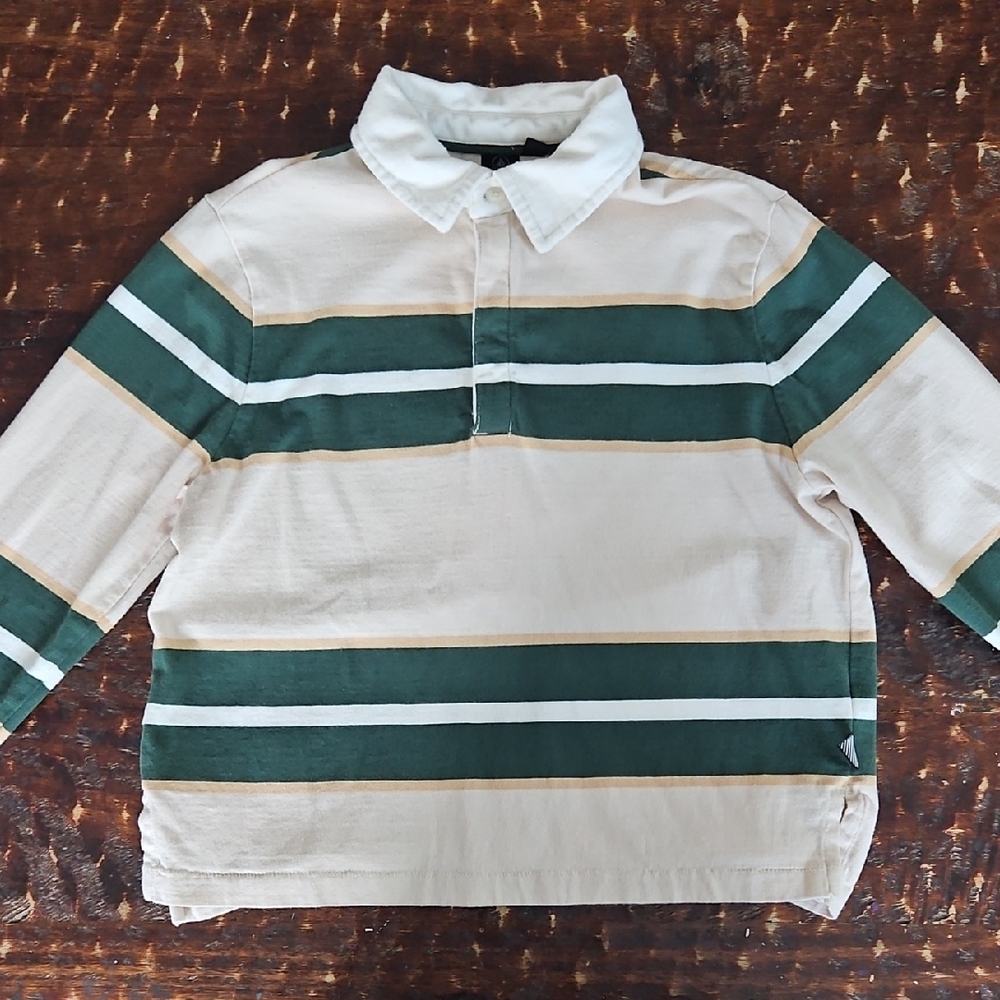 Girls Volcom Striped Kids Shirt - Green and Cream 7/8 Small